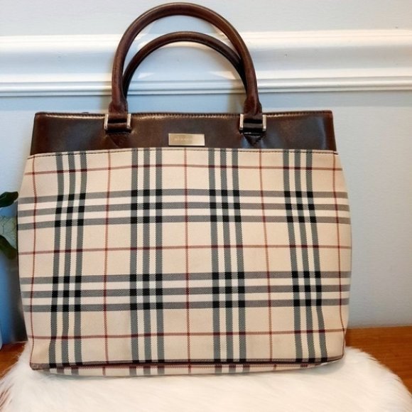 Burberry Dark Brown Nova Check Canvas Tote - Picture 1 of 12